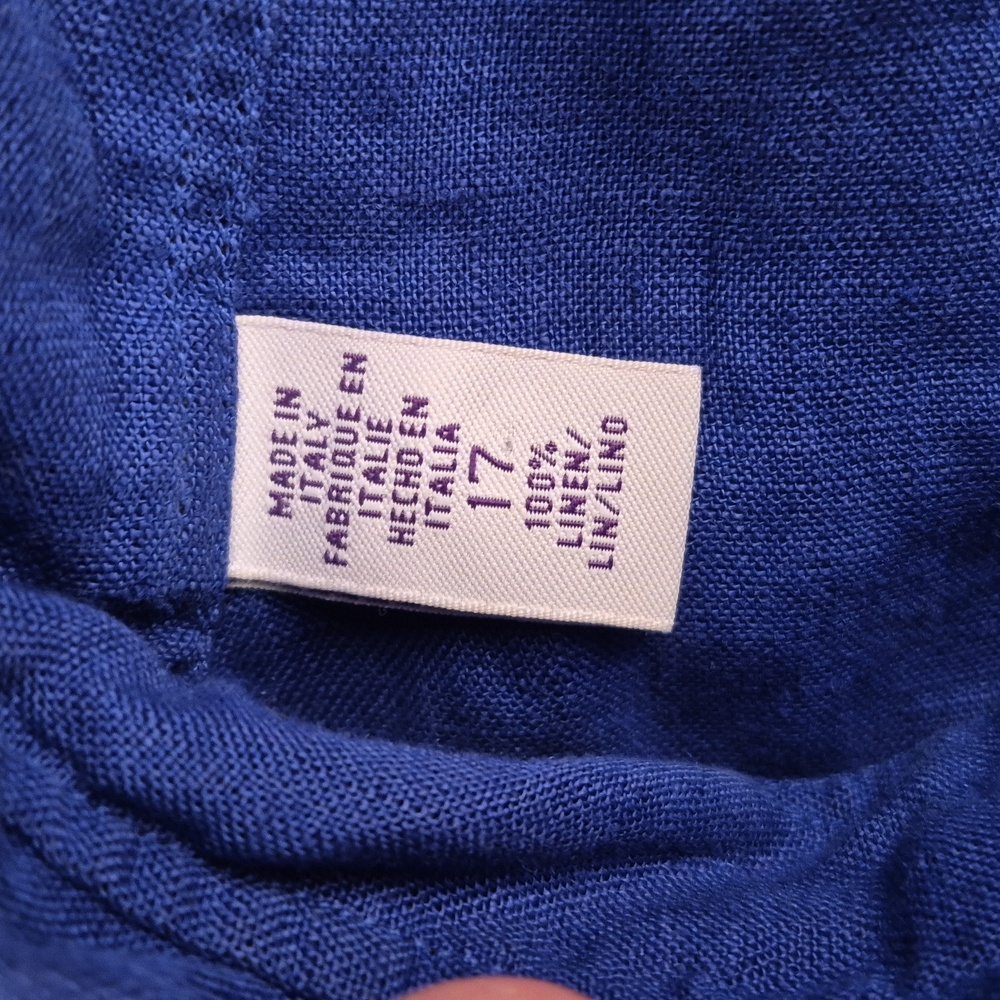 RALPH LAUREN PURPLE LABEL Italy Dark Blue Weave LINEN Sz 17 Mens Dress Shirt - Picture 3 of 6